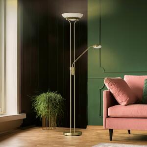 LED stojacia lampa Pool, mosadzná farba, výška 182 cm, 2 svetlá., Mosadz / zlato, Obývacia izba / jedáleň, kov, Moderný, Zemné bodové svetlo
