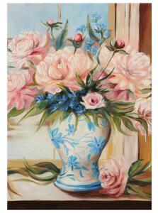 Ručne maľovaný obraz Farebné kvety vo váze Rozmery: 70 x 100 cm