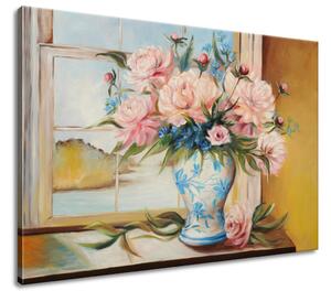 Gario Ručne maľovaný obraz Farebné kvety vo váze Veľkosť: 100 x 70 cm