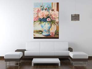 Ručne maľovaný obraz Farebné kvety vo váze Rozmery: 70 x 100 cm