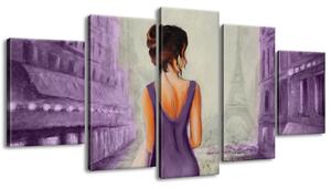 Ručne maľovaný obraz Prechádzka v Paríži - 5 dielny Rozmery: 150 x 70 cm