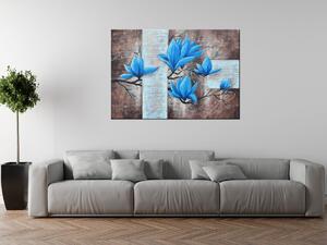 Ručne maľovaný obraz Nádherná modrá magnólia Rozmery: 70 x 100 cm