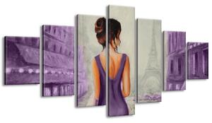 Ručne maľovaný obraz Prechádzka v Paríži - 7 dielny Rozmery: 210 x 100 cm