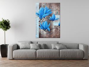Ručne maľovaný obraz Nádherná modrá magnólia Rozmery: 100 x 70 cm