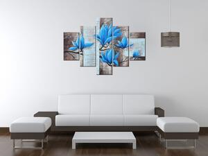 Ručne maľovaný obraz Nádherná modrá magnólia - 5 dielny Rozmery: 150 x 105 cm