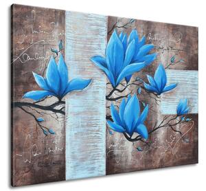 Ručne maľovaný obraz Nádherná modrá magnólia Rozmery: 100 x 70 cm