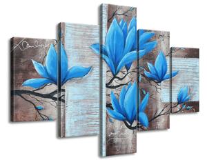 Ručne maľovaný obraz Nádherná modrá magnólia - 5 dielny Rozmery: 100 x 70 cm