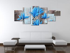 Ručne maľovaný obraz Nádherná modrá magnólia - 5 dielny Rozmery: 150 x 70 cm
