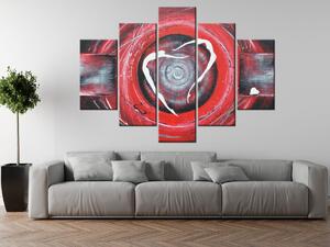 Ručne maľovaný obraz Postavy v červenom kruhu - 5 dielny Rozmery: 100 x 70 cm