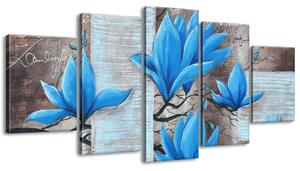 Ručne maľovaný obraz Nádherná modrá magnólia - 5 dielny Rozmery: 100 x 70 cm