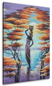 Ručne maľovaný obraz Africká žena s košíkom Rozmery: 100 x 70 cm