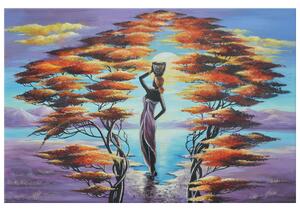 Ručne maľovaný obraz Africká žena s košíkom Rozmery: 100 x 70 cm