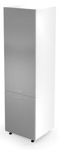 Kuchynská skrinka na vstavanú chladničku Vento DL-60/214 - biela / svetlosivý vysoký lesk