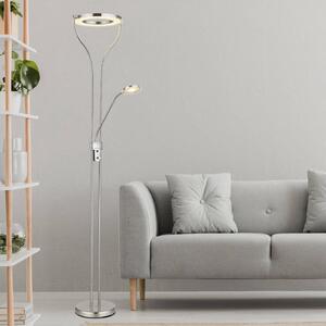 LED stojacia lampa Ebro, výška 194 cm, farba niklu, 2 svetlá