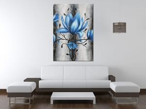 Ručne maľovaný obraz Kytica modrých magnólií Rozmery: 100 x 70 cm