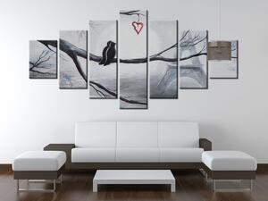 Ručne maľovaný obraz Vtáčia romantika v Paríži - 7 dielny Rozmery: 210 x 100 cm