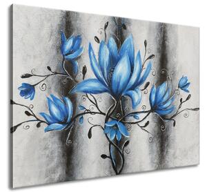 Ručne maľovaný obraz Kytica modrých magnólií Rozmery: 120 x 80 cm
