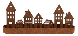 Hrdzavá dekorácia svietnik s domčekmi - 30*8*13 cm - Clayre & Eef