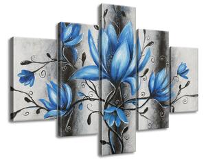 Ručne maľovaný obraz Kytica modrých magnólií - 5 dielny Rozmery: 100 x 70 cm