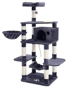FEANDREA Škrabadlo pre mačky viacúrovňové, s miskou, stĺpy potiahnuté sisalom, 174 cm, dymovo šedé