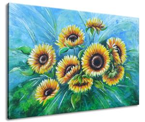 Ručne maľovaný obraz Slnečnice v daždi Rozmery: 120 x 80 cm