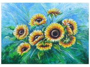 Ručne maľovaný obraz Slnečnice v daždi Rozmery: 100 x 70 cm