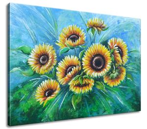 Ručne maľovaný obraz Slnečnice v daždi Veľkosť: 100 x 70 cm