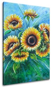 Ručne maľovaný obraz Slnečnice v daždi Rozmery: 70 x 100 cm