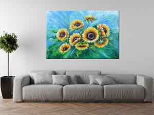 Ručne maľovaný obraz Slnečnice v daždi Rozmery: 120 x 80 cm
