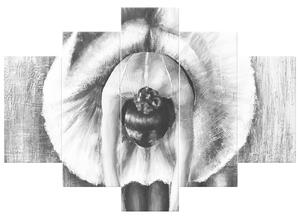Ručne maľovaný obraz Sivá rozcvička baletky - 5 dielny Rozmery: 150 x 70 cm