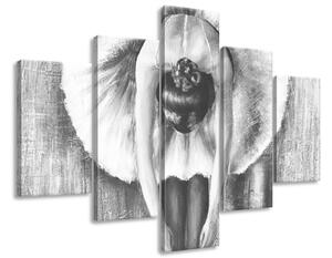 Ručne maľovaný obraz Šedá rozcvička baletky - 5 dielny Rozmery: 100 x 70 cm
