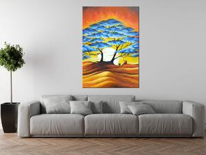 Ručne maľovaný obraz Odpočinok pod modrým stromom Rozmery: 120 x 80 cm