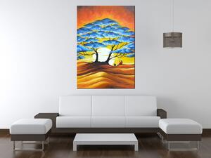 Ručne maľovaný obraz Odpočinok pod modrým stromom Rozmery: 70 x 100 cm