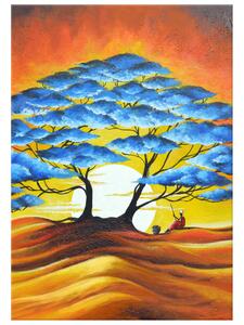 Ručne maľovaný obraz Odpočinok pod modrým stromom Rozmery: 100 x 70 cm