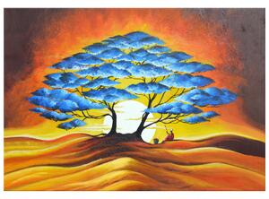 Ručne maľovaný obraz Odpočinok pod modrým stromom Rozmery: 70 x 100 cm
