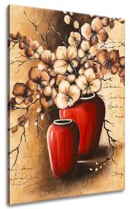 Ručne maľovaný obraz Orchidei v červenej váze Veľkosť: 70 x 100 cm