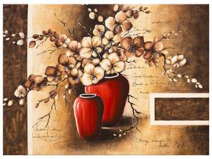 Ručne maľovaný obraz Orchidei v červenej váze Rozmery: 70 x 100 cm