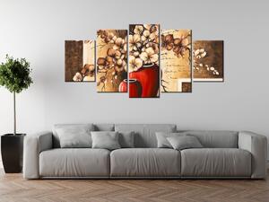 Ručne maľovaný obraz Orchidei v červenej váze - 5 dielny Rozmery: 150 x 70 cm