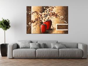 Ručne maľovaný obraz Orchidei v červenej váze Rozmery: 100 x 70 cm