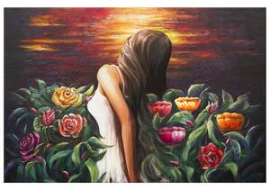 Ručne maľovaný obraz Žena medzi kvetmi Rozmery: 100 x 70 cm