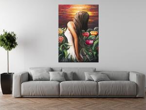 Ručne maľovaný obraz Žena medzi kvetmi Rozmery: 70 x 100 cm
