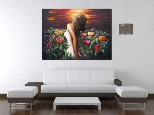 Ručne maľovaný obraz Žena medzi kvetmi Rozmery: 100 x 70 cm