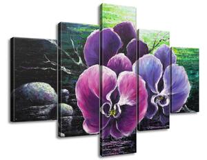 Ručne maľovaný obraz Orchidea pri potoku - 5 dielny Rozmery: 100 x 70 cm