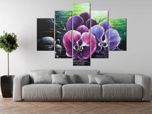 Ručne maľovaný obraz Orchidea pri potoku - 5 dielny Rozmery: 150 x 70 cm
