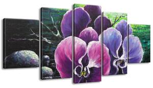 Ručne maľovaný obraz Orchidea pri potoku - 5 dielny Rozmery: 150 x 70 cm