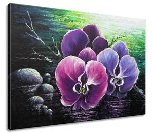 Ručne maľovaný obraz Orchidea pri potoku Rozmery: 100 x 70 cm