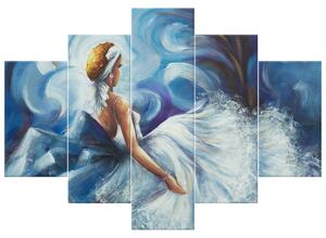 Ručne maľovaný obraz Modrá dáma počas tanca - 5 dielny Rozmery: 150 x 70 cm