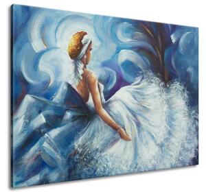 Ručne maľovaný obraz Modrá dáma počas tanca Rozmery: 100 x 70 cm