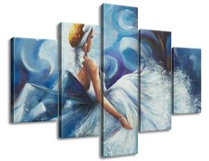 Ručne maľovaný obraz Modrá dáma počas tanca - 5 dielny Rozmery: 100 x 70 cm