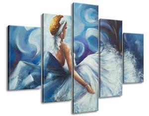 Ručne maľovaný obraz Modrá dáma počas tanca - 5 dielny Rozmery: 150 x 105 cm